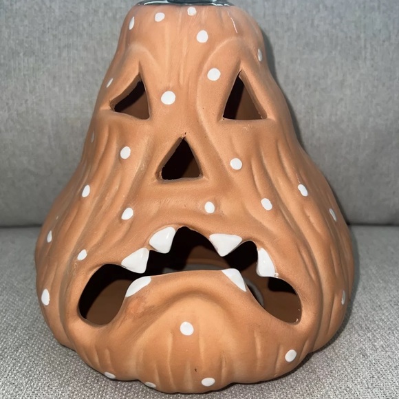 TERRACOTTA JACK O LANTERN GOURD 9.5" melty monster face squash Halloween RARE - Picture 2 of 5